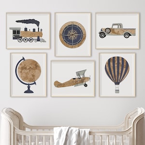 Travel Nursery Decor - Vintage Airplane Nursery - Train Nursery - Adventure Nursery - Explorer Map Print - Transportation nursery art