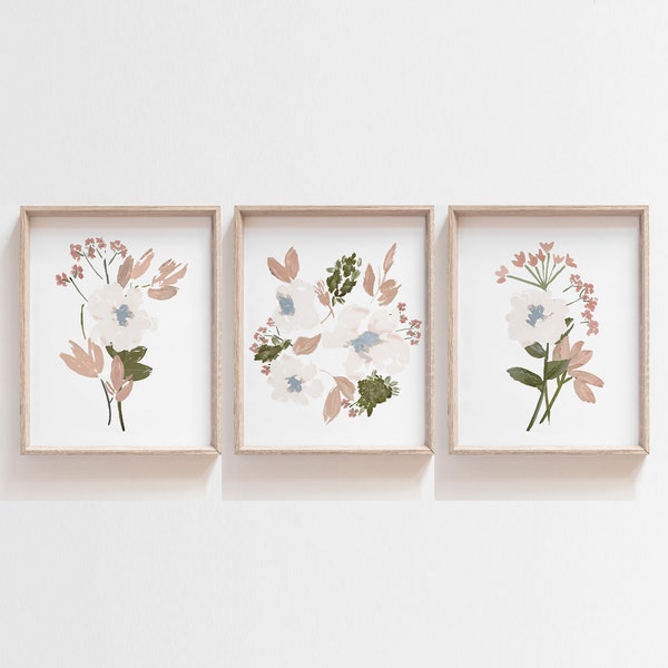 Impressions d'art florales à l'aquarelle, peinture florale, art mural floral pour chambre de bébé fille, décoration murale pour chambre de bébé, art fleurs sauvages neutres, bouquet