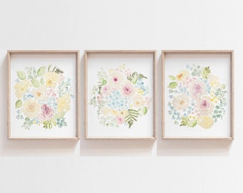 Conjunto de láminas florales en acuarela: Decoración para la habitación de una niña