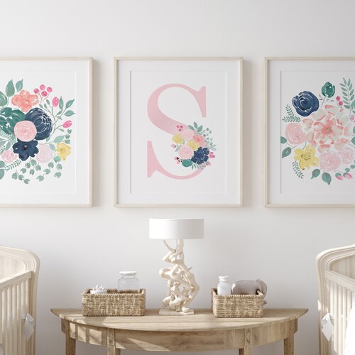 Floral Nursery Decor Floral Monogram Watercolor Flowers - Etsy