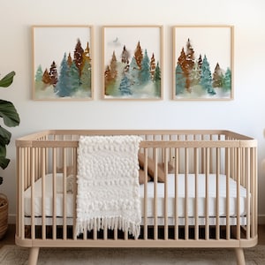 Baby Boy Nursery Wall Decor - Woodland Nursery Art Prints - Tree Nursery Theme - Woodland Trees Nursery - Pine Tree Art