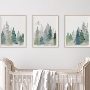 Baby Boy Nursery Wall Decor - Woodland Nursery Art Prints - Tree Nursery Theme - Woodland Trees Nursery - Pine Tree Art