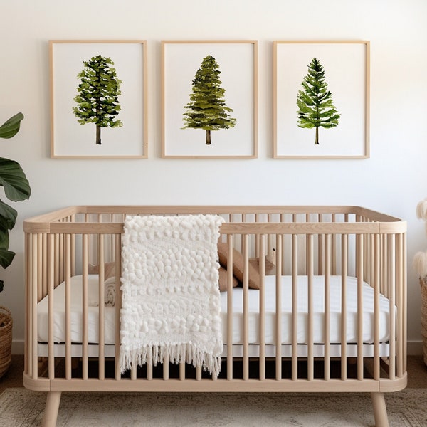 Framed Baby Boy Nursery Wall Decor - Woodland Nursery Art Prints - Tree Nursery Theme - Woodland Trees Nursery - Pine Tree Art