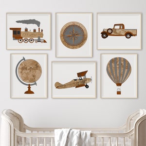 Travel Nursery  Wall Decor - Vintage Airplane Nursery Wall Decor - Travel Theme Nursery Map Print - Vintage Travel Nursery Art