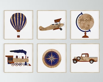Travel Nursery Print - Airplane Nursery Decor - Explorer Map Print - Transportation nursery art - Vintage Airplane Nursery - Train