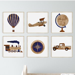 Travel Nursery Print - Airplane Nursery Decor - Explorer Map Print - Transportation nursery art - Vintage Airplane Nursery - Train
