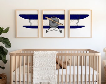 Airplane Nursery Prints: Vintage Travel Theme, Set of 3