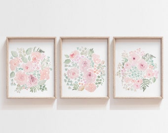 Framed Baby Girl Nursery Decor, Floral Nursery Wall Decor, Floral Wall Art, Nursery Prints Girl, Flower Watercolor Print