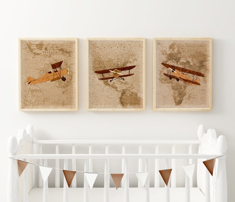Airplane Nursery Vintage Airplane Print Boy Nursery Decor Etsy