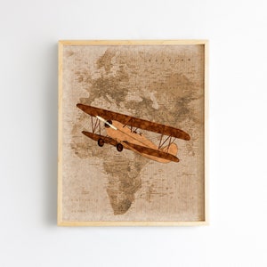 Framed Airplane nursery vintage airplane print boy nursery decor nursery wall art print world map wall art travel nursery travel theme