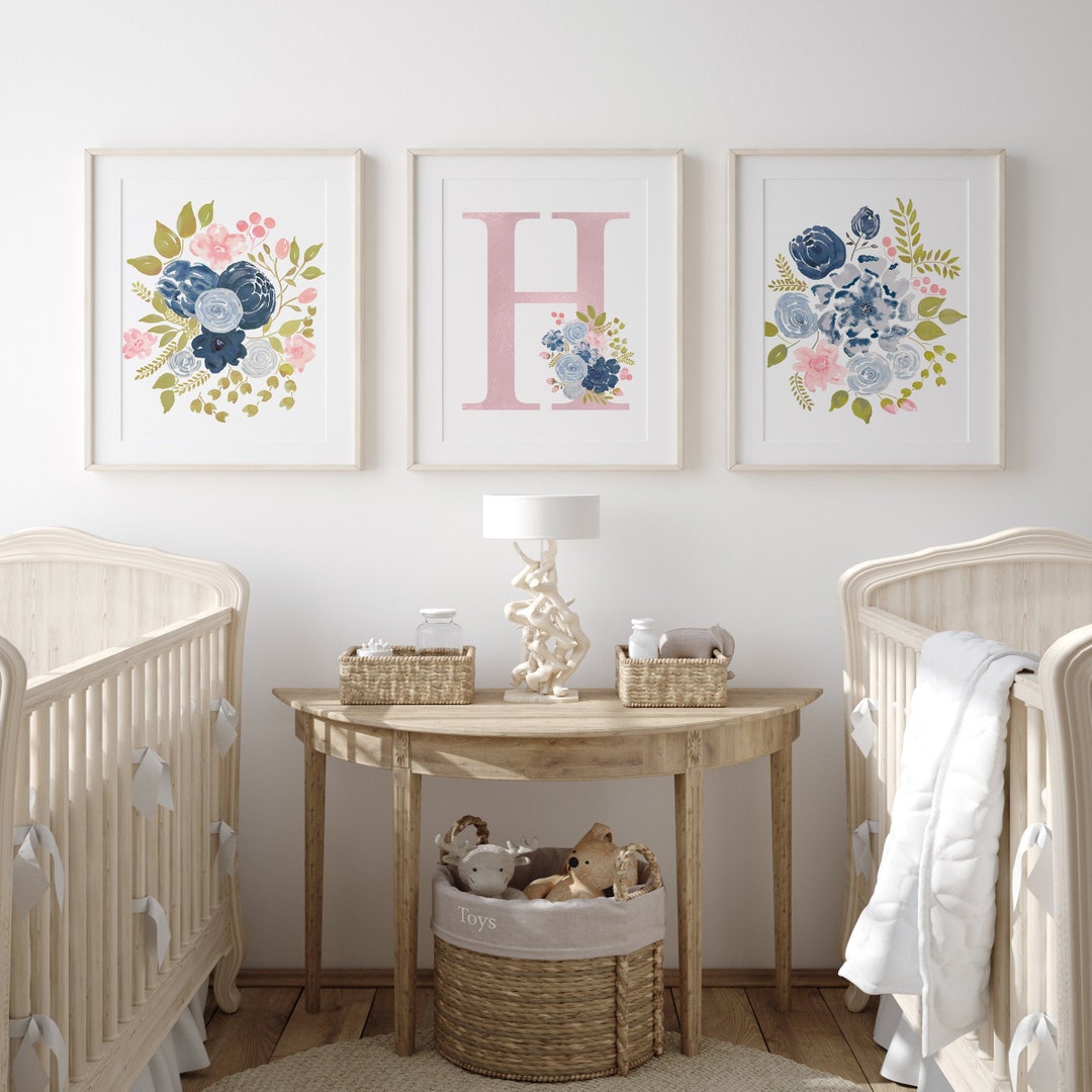 Floral Nursery Decor, Floral Monogram, Watercolor Flowers, Baby Girl ...