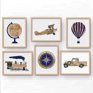 Vintage Airplane Nursery - Train Nursery - Travel Nursery Print - Adventure Nursery - Explorer Map Print - Transportation nursery art