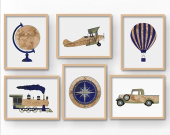 Vintage Airplane Nursery - Train Nursery - Travel Nursery Print - Adventure Nursery - Explorer Map Print - Transportation nursery art
