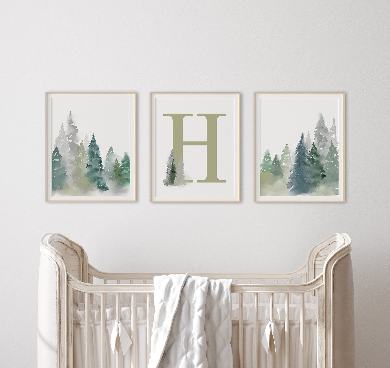 Woodland Tree Nursery Monogram Boy Nursery Art Prints Tree Etsy