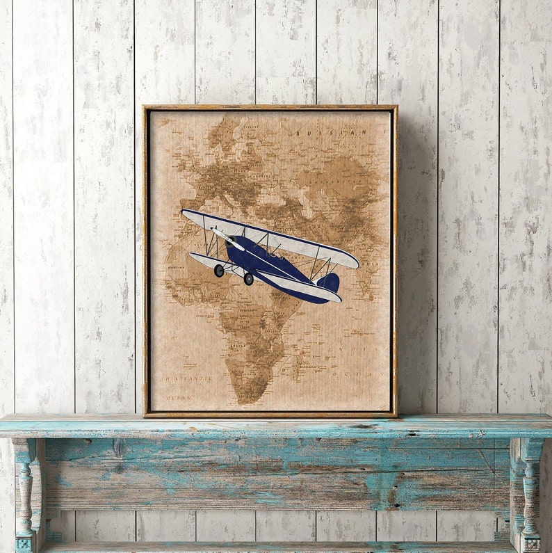 World Map Wall Art Travel Nursery Airplane Nursery Art Travel Etsy