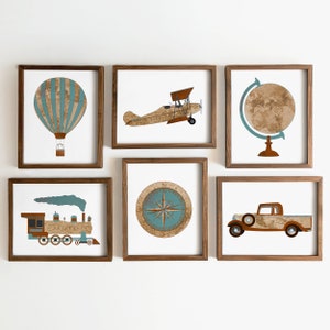 Travel Nursery Print - Airplane Nursery Decor - Explorer Map Print - Transportation nursery art - Vintage Airplane Nursery - Train