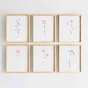 Flores de acuarela / Decoración de guardería rosa / Arte floral de pared para guardería de niña / Decoración de pared para guardería Arte de pared con flores rosa ruborizado para guardería