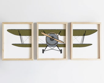 Framed Airplane nursery prints, Airplane nursery decor, Boy nursery wall art, Nursery wall decor, Travel theme nursery,  Vintage airplane