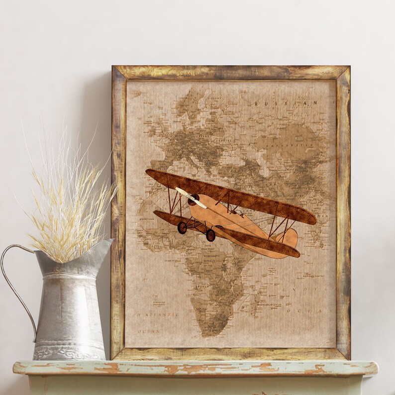 Airplane Nursery Vintage Airplane Print Boy Nursery Decor Etsy