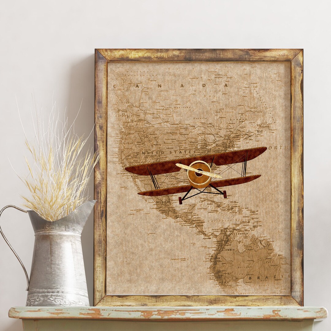 Airplane Nursery Vintage Airplane Print Boy Nursery Decor Nursery Wall