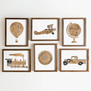 Travel Nursery Print - Adventure Nursery - Explorer Map Print - Transportation nursery art - Vintage Airplane Nursery - Train Nursery