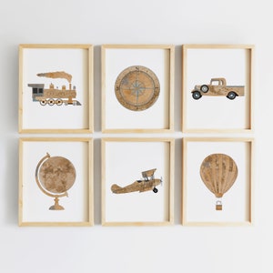 Travel Nursery Print - Airplane Nursery Decor - Explorer Map Print - Transportation nursery art - Vintage Airplane Nursery - Train