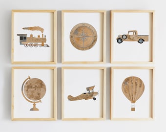 Travel Nursery Print - Airplane Nursery Decor - Explorer Map Print - Transportation nursery art - Vintage Airplane Nursery - Train