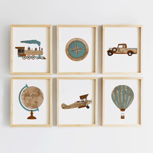 Travel Nursery Print - Airplane Nursery Decor - Explorer Map Print - Transportation nursery art - Vintage Airplane Nursery - Train