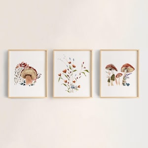 Arte de Cogumelos para Quarto de Bebê - Decoração de Quarto de Bebê com Tema Floresta - Arte Floral de Parede para Quarto de Bebê Menina, Quarto de Bebê com Tema Floresta - Arte de Cogumelos na Floresta