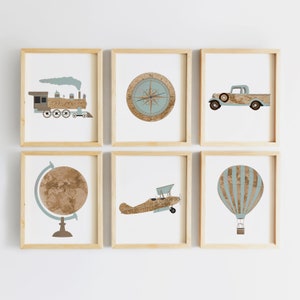 Travel Nursery Decor - Vintage Airplane Nursery - Train Nursery - Adventure Nursery - Explorer Map Print - Transportation nursery art