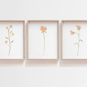 Framed Watercolor flowers, Peach nursery decor, Baby girl nursery floral wall art, Nursery wall decor, Peach nursery flower wall art prints image 1