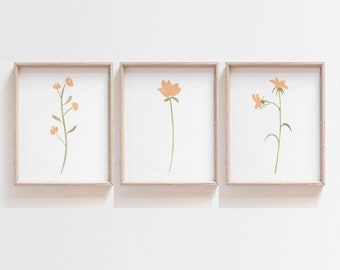 Watercolor flowers, Peach nursery decor, Baby girl nursery floral wall art, Nursery wall decor, Peach nursery flower wall art prints