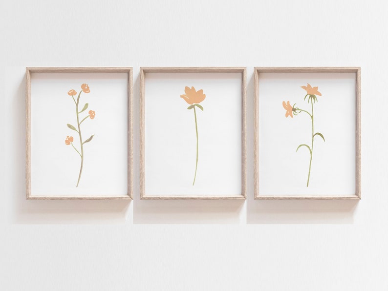 Framed Watercolor flowers, Peach nursery decor, Baby girl nursery floral wall art, Nursery wall decor, Peach nursery flower wall art prints image 1