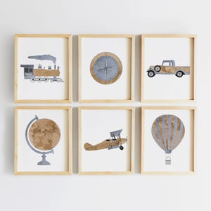 Travel Nursery Print - Airplane Nursery Decor - Explorer Map Print - Transportation nursery art - Vintage Airplane Nursery - Train