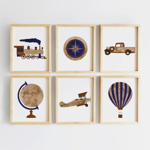 Travel Nursery Print - Airplane Nursery Decor - Explorer Map Print - Transportation nursery art - Vintage Airplane Nursery - Train