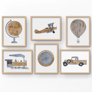 Travel Nursery Print - Airplane Nursery Decor - Explorer Map Print - Transportation nursery art - Vintage Airplane Nursery - Train