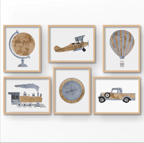 Travel Nursery Print - Airplane Nursery Decor - Explorer Map Print - Transportation nursery art - Vintage Airplane Nursery - Train