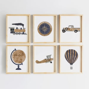 Travel Nursery Decor - Vintage Airplane Nursery - Train Nursery - Adventure Nursery - Explorer Map Print - Transportation nursery art