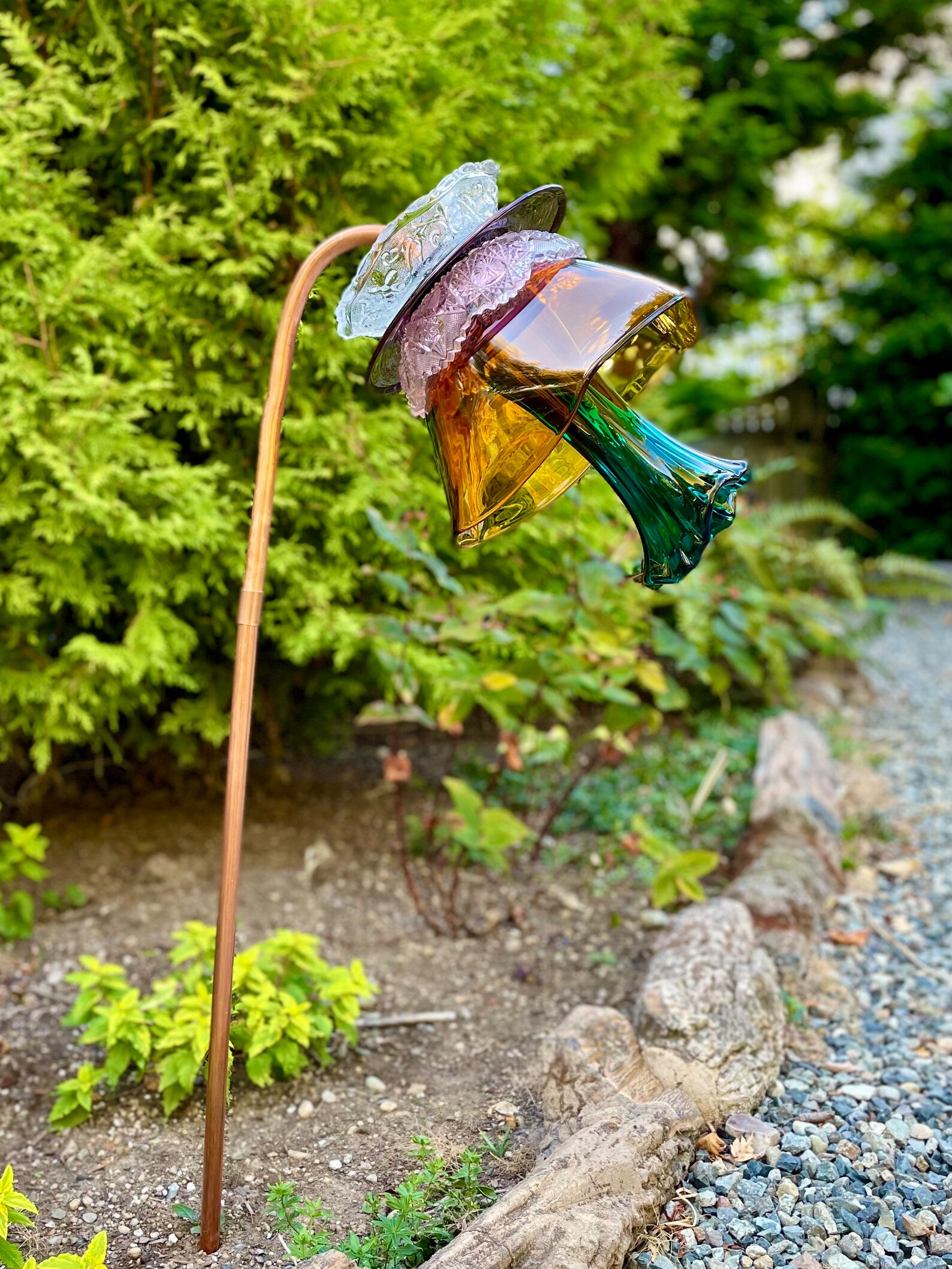 Handmade Glass Plate Flower Garden Art From Vintage Glassware Etsy