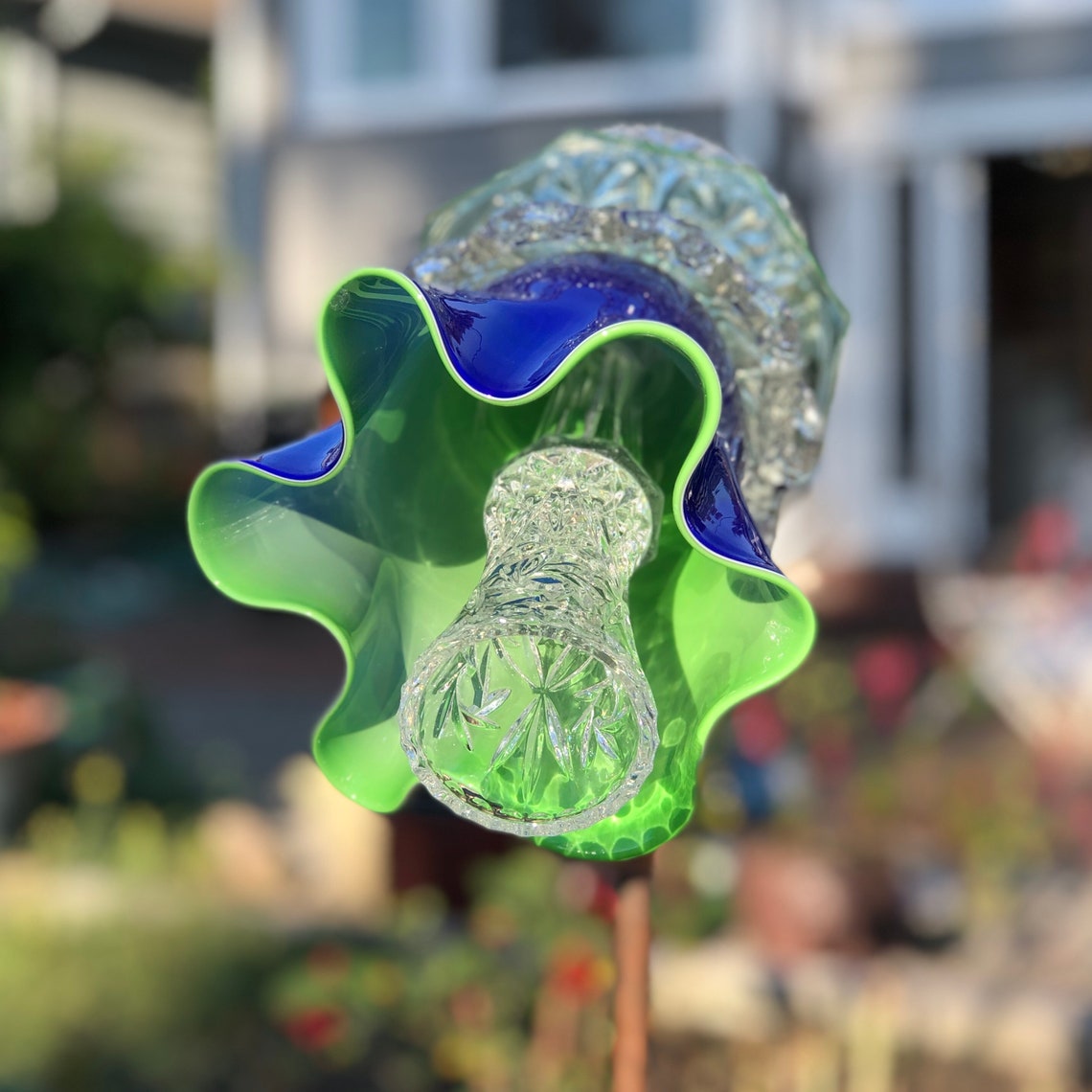 Handmade Glass plate flower garden art from reclaimed and Etsy