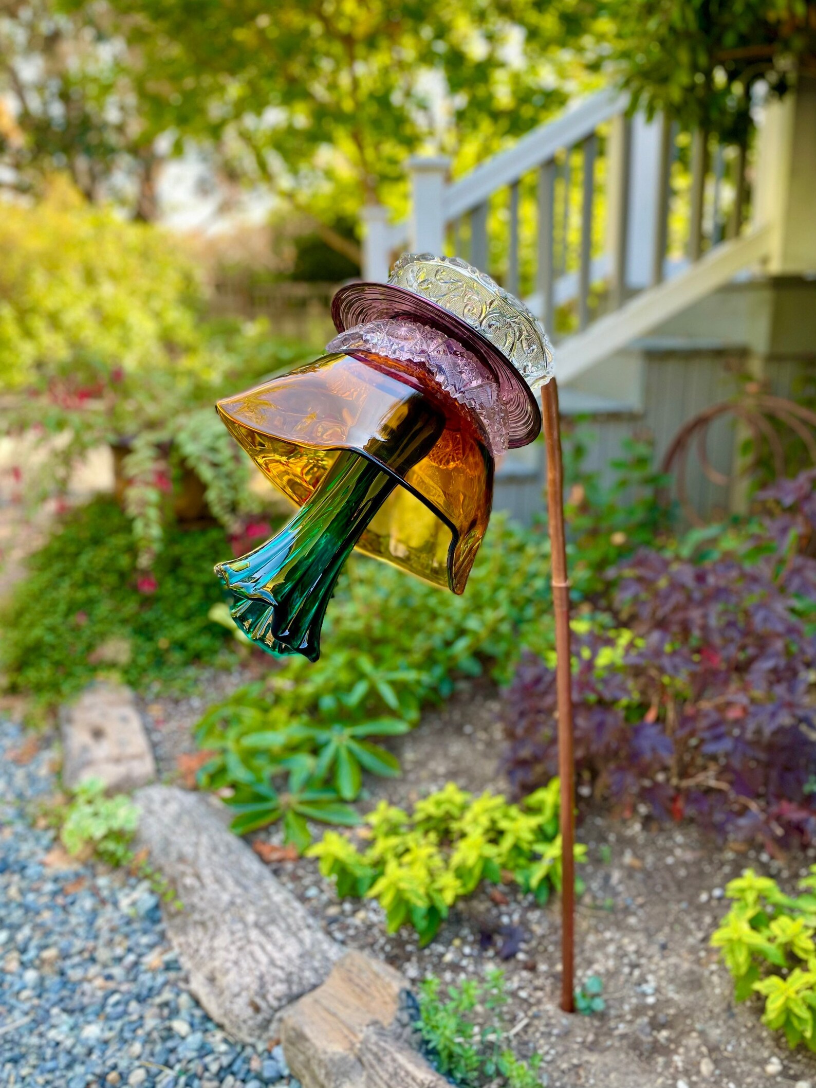 Handmade Glass Plate Flower Garden Art From Vintage Glassware Etsy