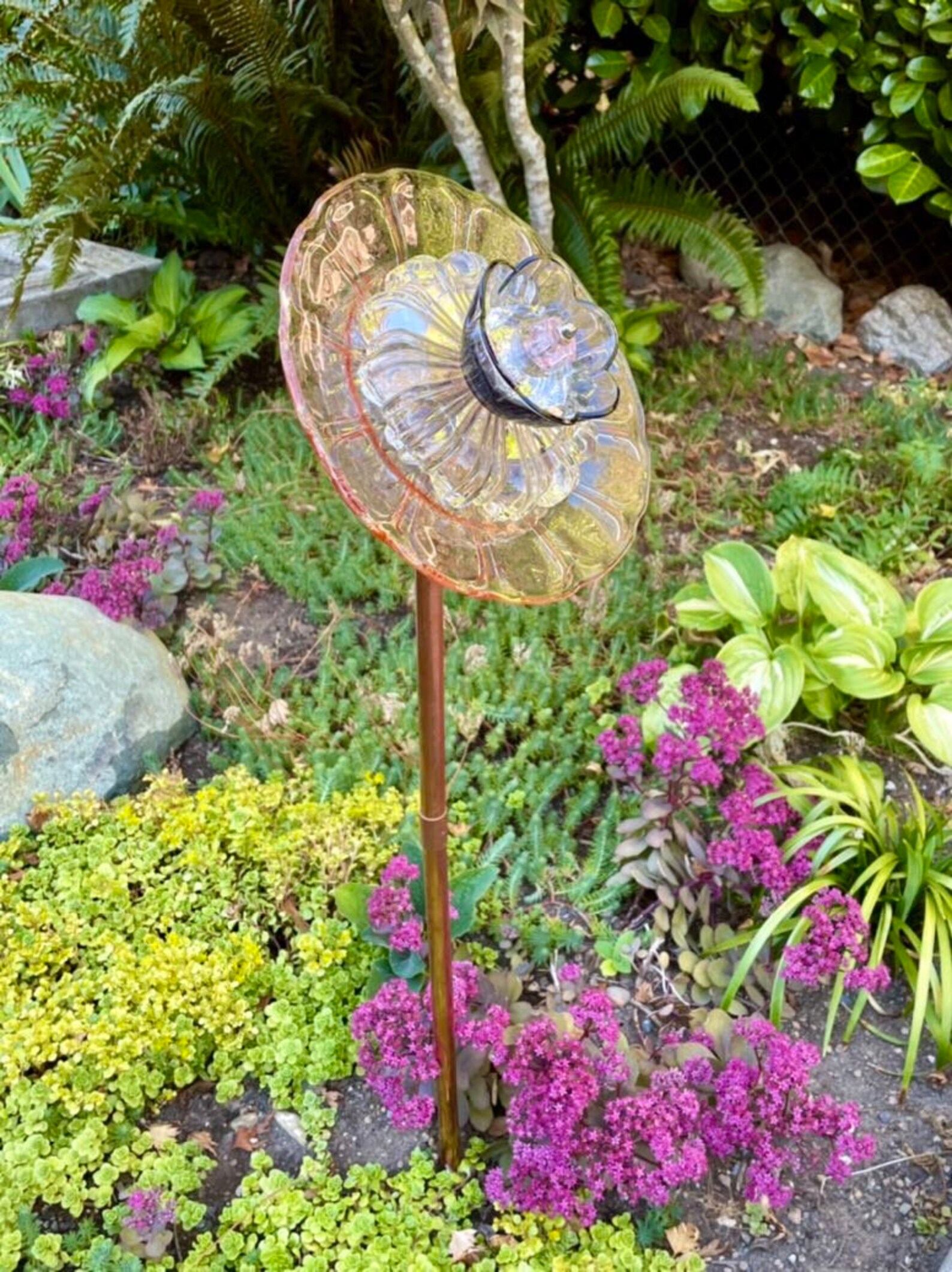 Handmade Glass Plate Flower Garden Art From Vintage Glassware Etsy