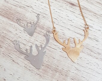 Small Deer necklace, Antler Head Necklace, Tiny Antler Charm, horns necklace, Deer Head Pendant, Laser Cut Jewelry, animal necklace