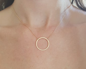 Medium Open Circle Necklace, Thin Hollow Round Ring Pendant, Rose, Gold And Silver