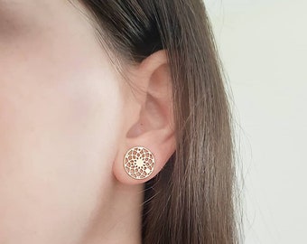 Dream Catcher Studs Earrings, round mandala Silver And Gold Sunbeam Sun Stud cool native