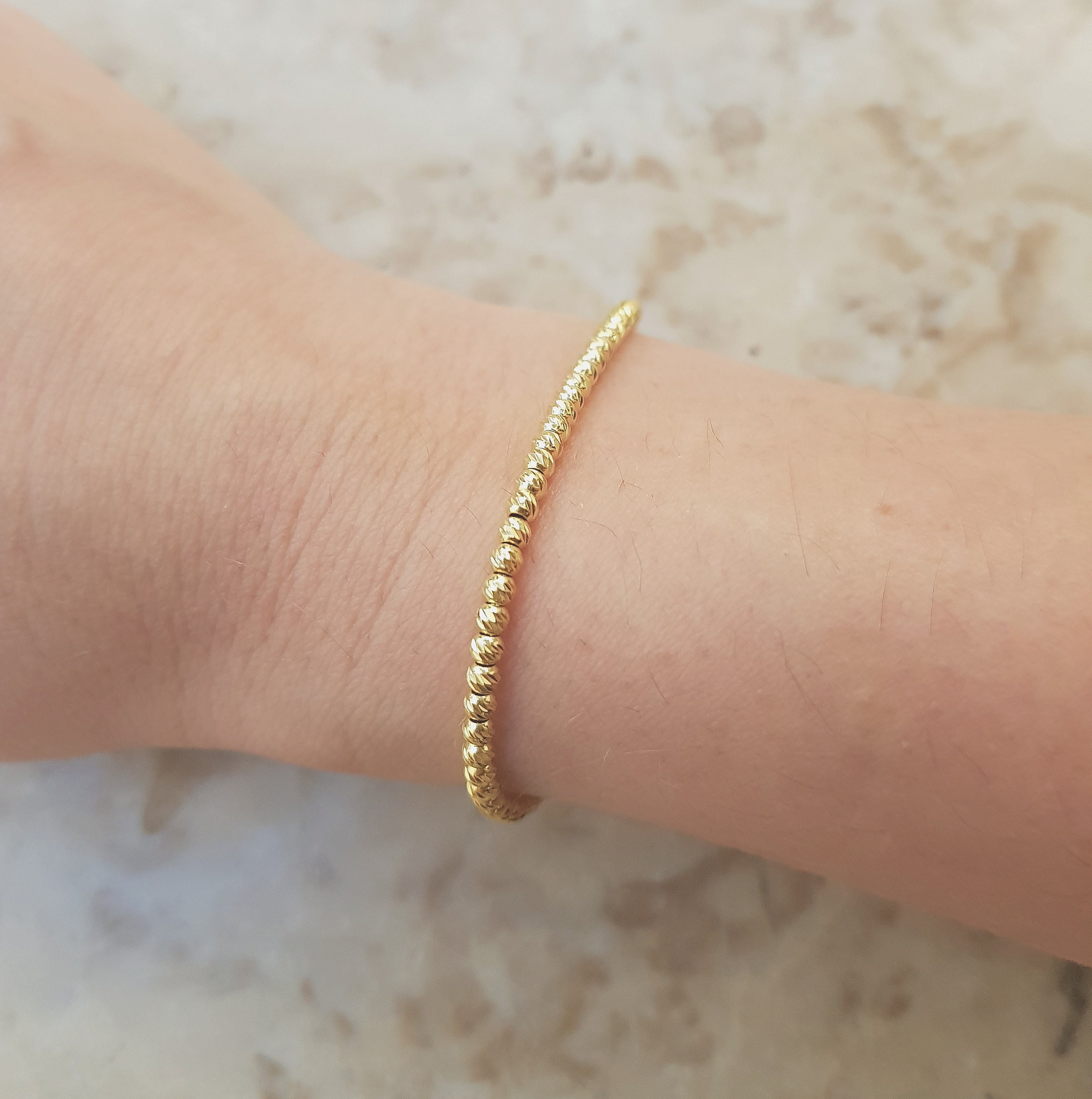 Gold Beaded Bracelet classic 2mm tiny diamond cutting beads | Etsy