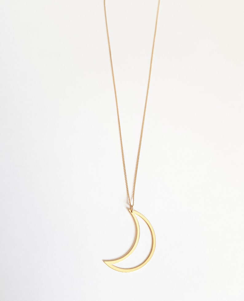 Large Layering Necklace Big Side Moon Necklace Cool Minimalist Jewelry gold silver rose gold Dainty Hollow Moon Necklace laser cut