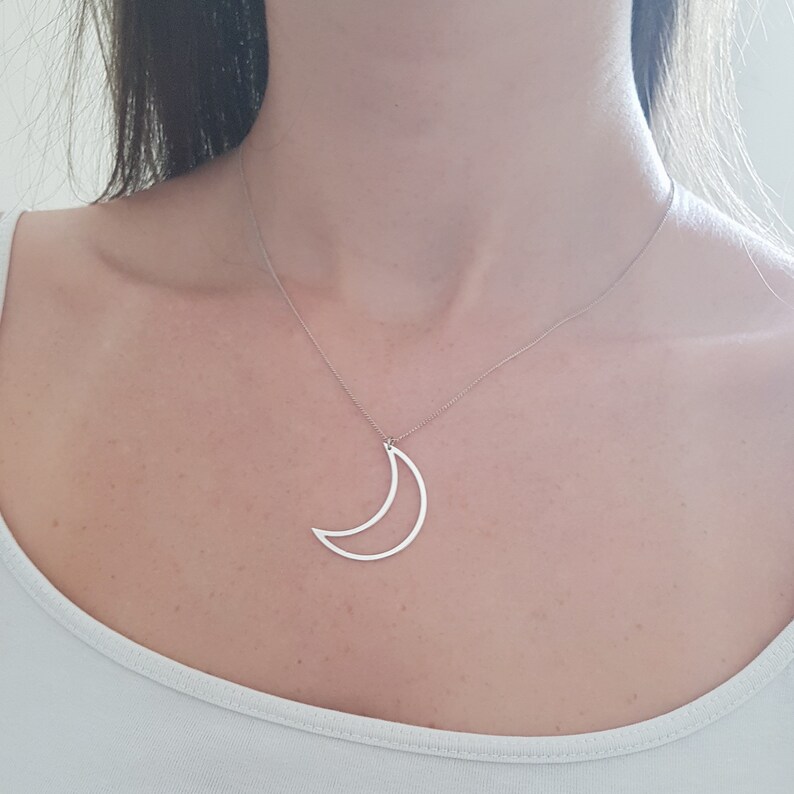 Large Layering Necklace Big Side Moon Necklace Cool Minimalist Jewelry gold silver rose gold Dainty Hollow Moon Necklace laser cut