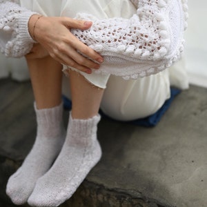 Hand knitted wool socks, lightweight mohair soft and warm winter socks for women, best christmas gift image 3