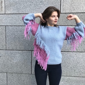 Hand knitted art wool sweater for women